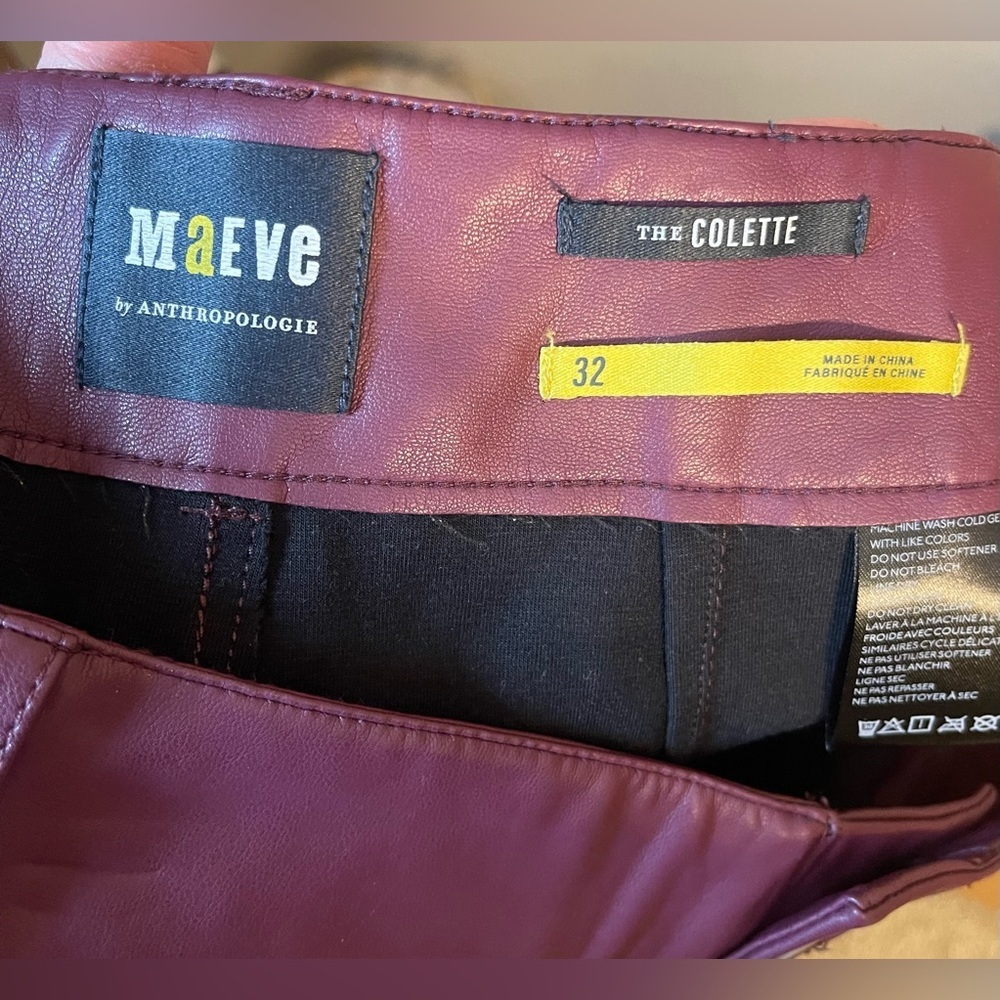 Anthropologie Maeve Collette Plum Vegan Leather Pants NWOT - Picture 6 of 7